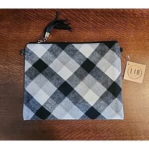 Set Of 2: Crossbody LIB New York Purse Buffalo Check Plaid Black W/ Coin Purse